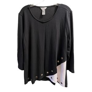 Multiples Women's Long Tunic Top Black White Grommet Detail Size XL Long Sleeve